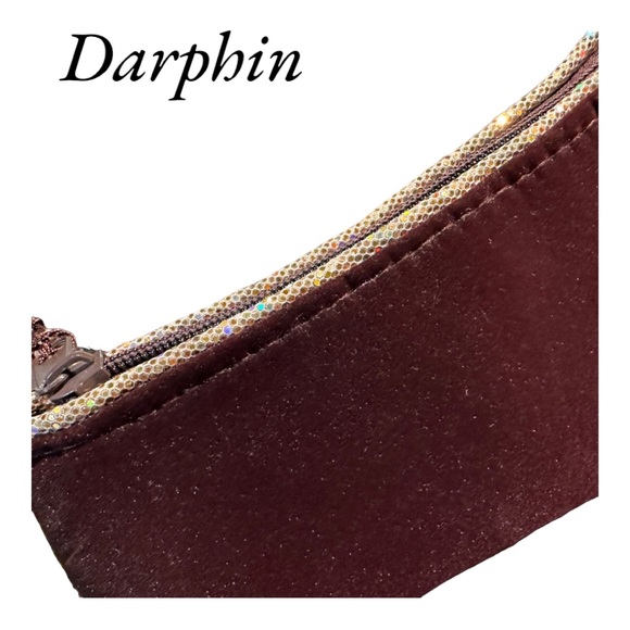 💋 4 FOR $50 / Darphin Dark Chocolate Velvet and Iridescent Gold Trim Makeup Bag - Picture 3 of 7